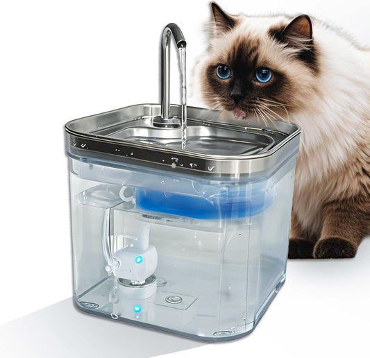 Cat Water Fountain, 74OZ/2.2L Stainless Steel Cat Drinking Fountain with Ultra Quiet Pump, for Cats Dogs Indoor