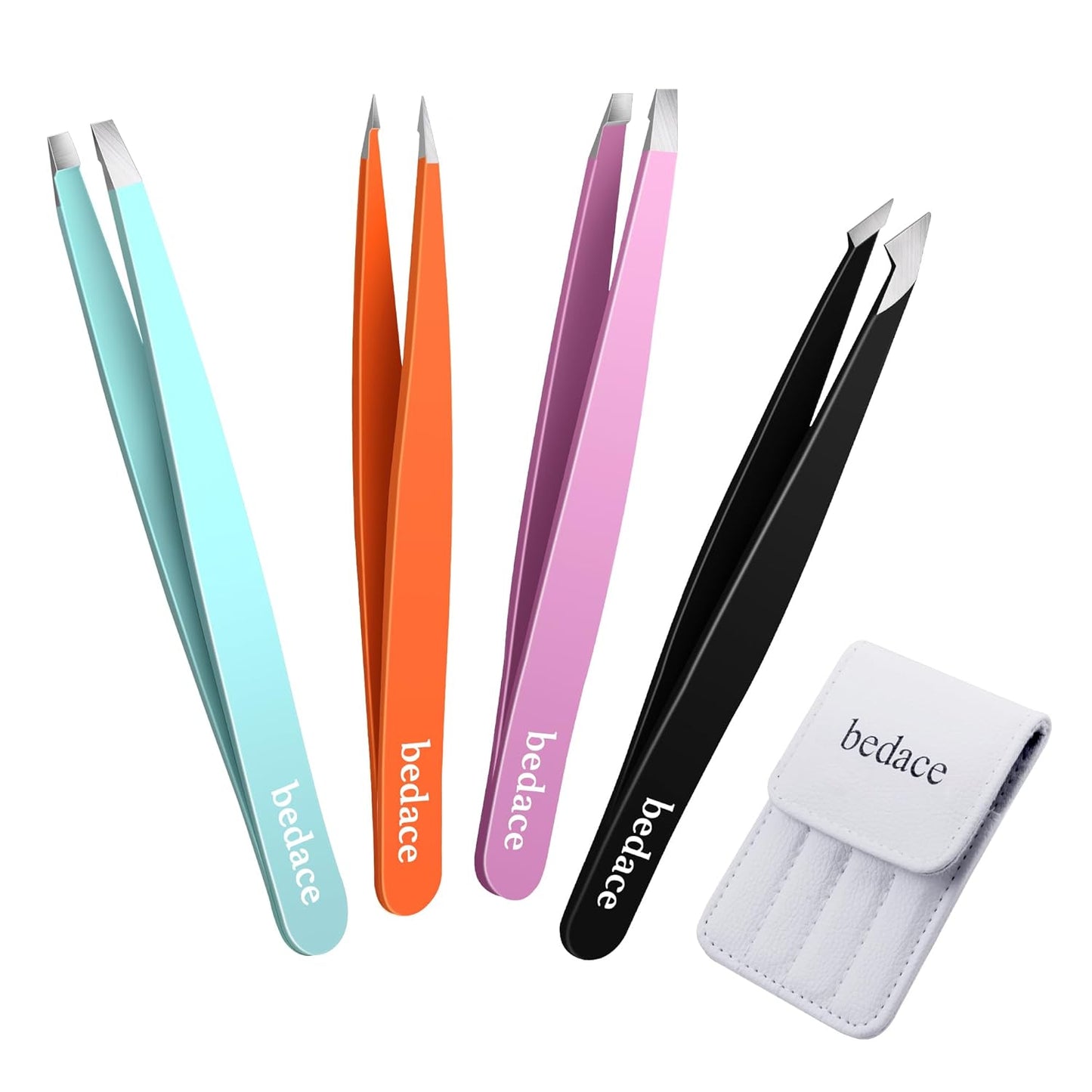 Tweezers for Women Facial Hair,Stocking Stuffers Birthday Gifts 4 Pack Tweezers for Eyebrows,Tweezer Set for Ingrown Hair, Plucking Daily Beauty Tool with Leather Travel Case