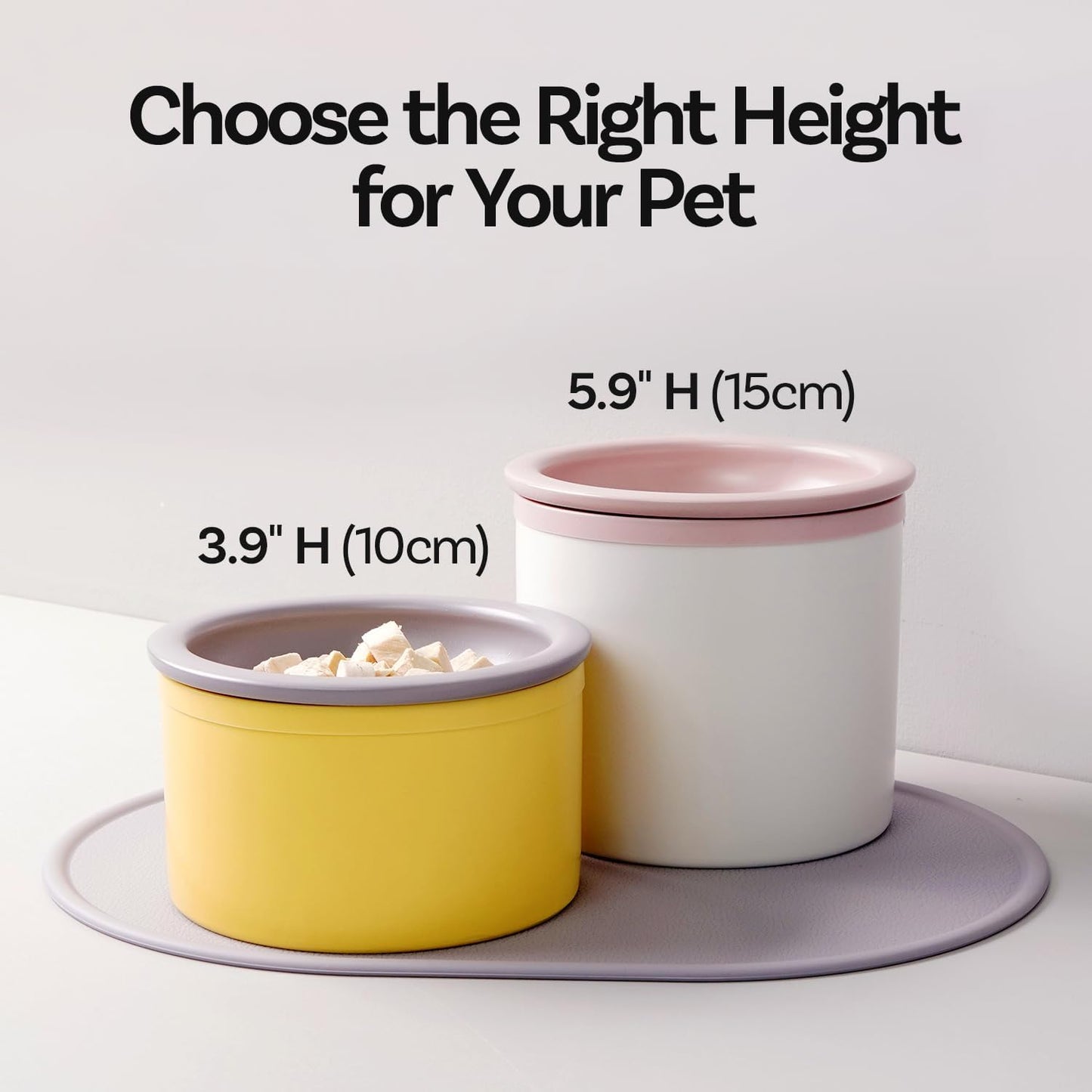Hello Bowl Elevated Ceramic Cat Bowl with Stand, Raised Whisker-Friendly Feeding Bowl for Cats & Small Dogs, Patented Design, Made in Korea (5.9" H - Pink, Round/Wet)