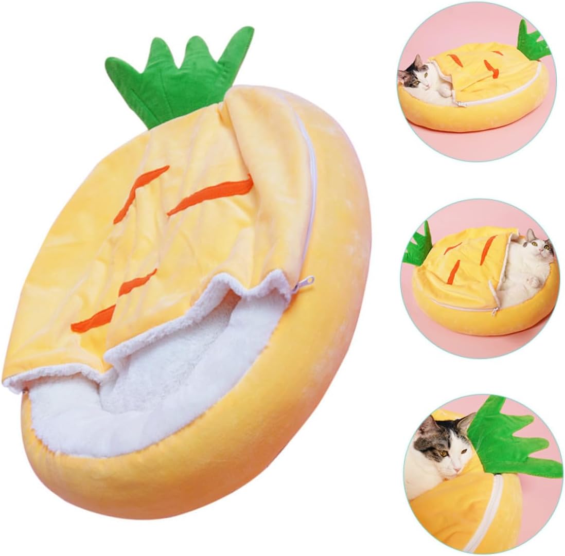 Milisten Semi-Enclosed Cat Nest Warm Sleeping Bed with Removable Washable Cover Breathable Wool Pet Cushion for Indoor Cats Suitable for Winter and Deep Sleep