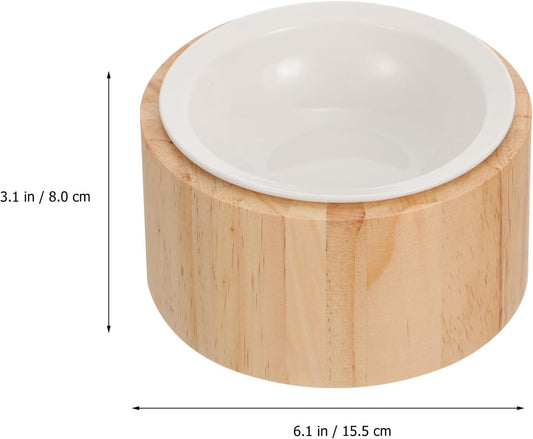 Milisten Elevated Ceramic Kitten Bowl with Wooden Stand, Raised Cat Food Dish for Spine Protection, Anti-tip Pet Feeder for Indoor Cats and Kittens