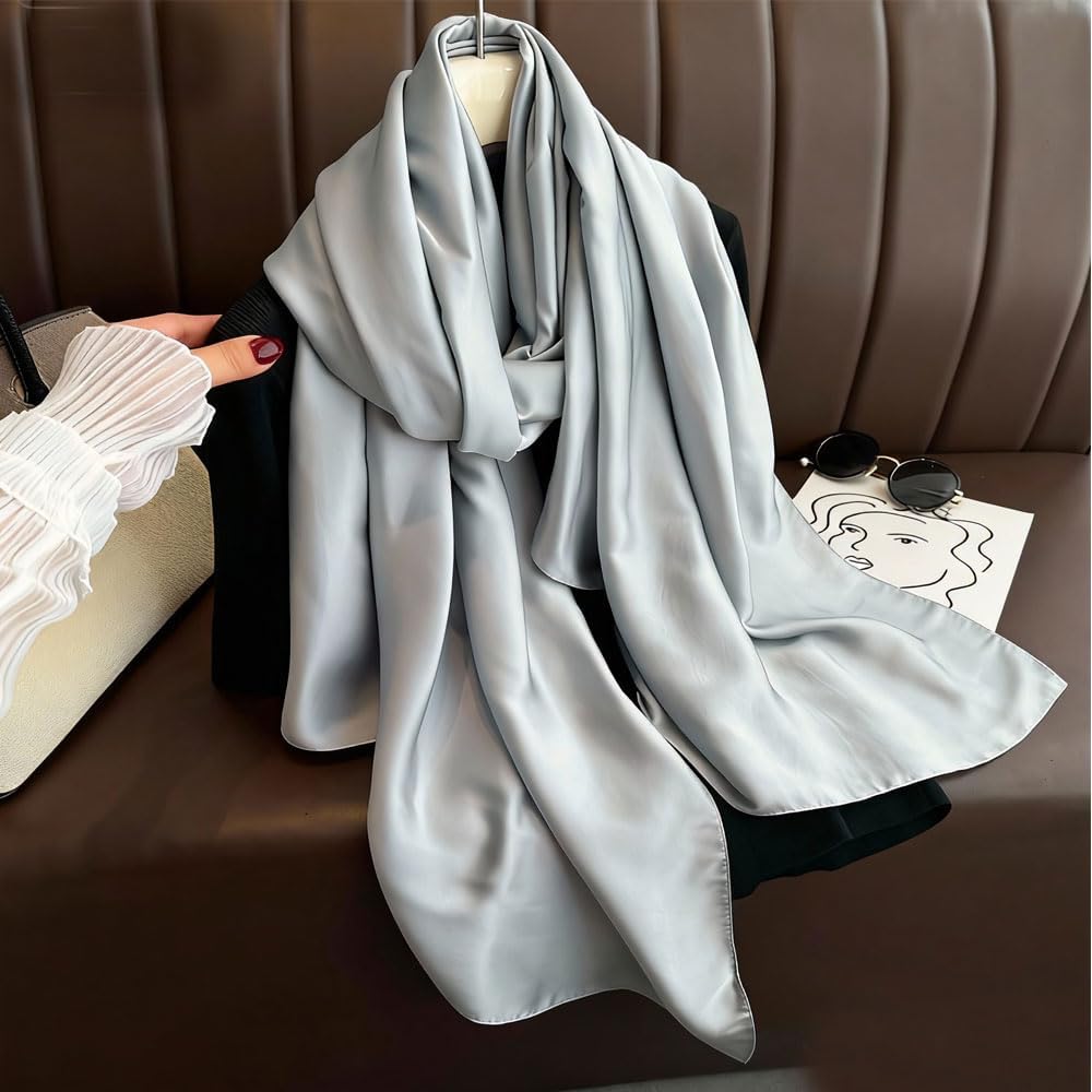 Long Silk Feeling Satin Scarf Smooth Lightweight Sunscreen Satin Shawls Wrap Headscarf for Women