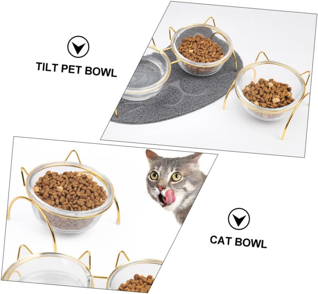 Milisten Elevated Glass Cat Bowl with Slant Design and High Stand, Raised Pet Feeding Dish with Neck Guard, Single Tilted Cat Food Bowl for Comfortable Eating