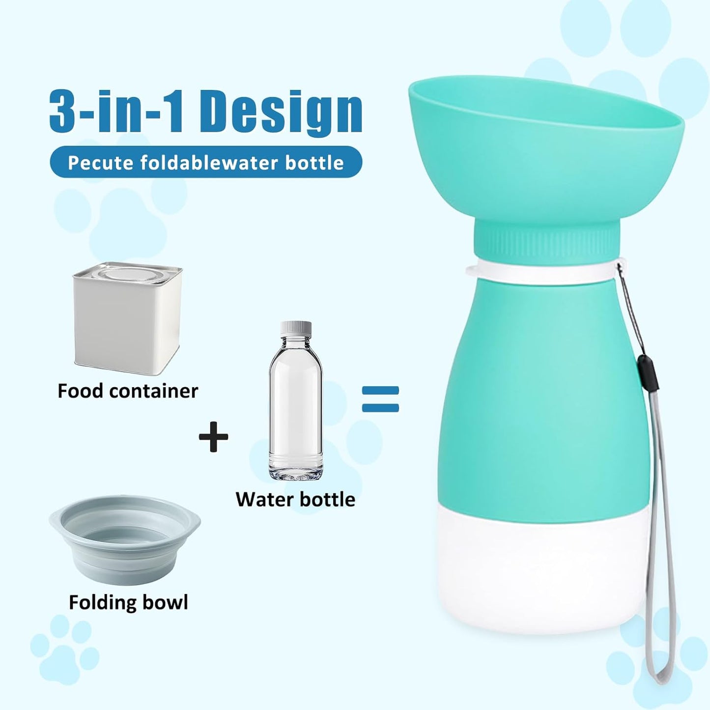 Dog Water Bottle with Food Container, Portable Dog Cat Puppy Pet Water Dispenser Feeder for for Pets Travel, Walking, Hiking and Outdoor Activities