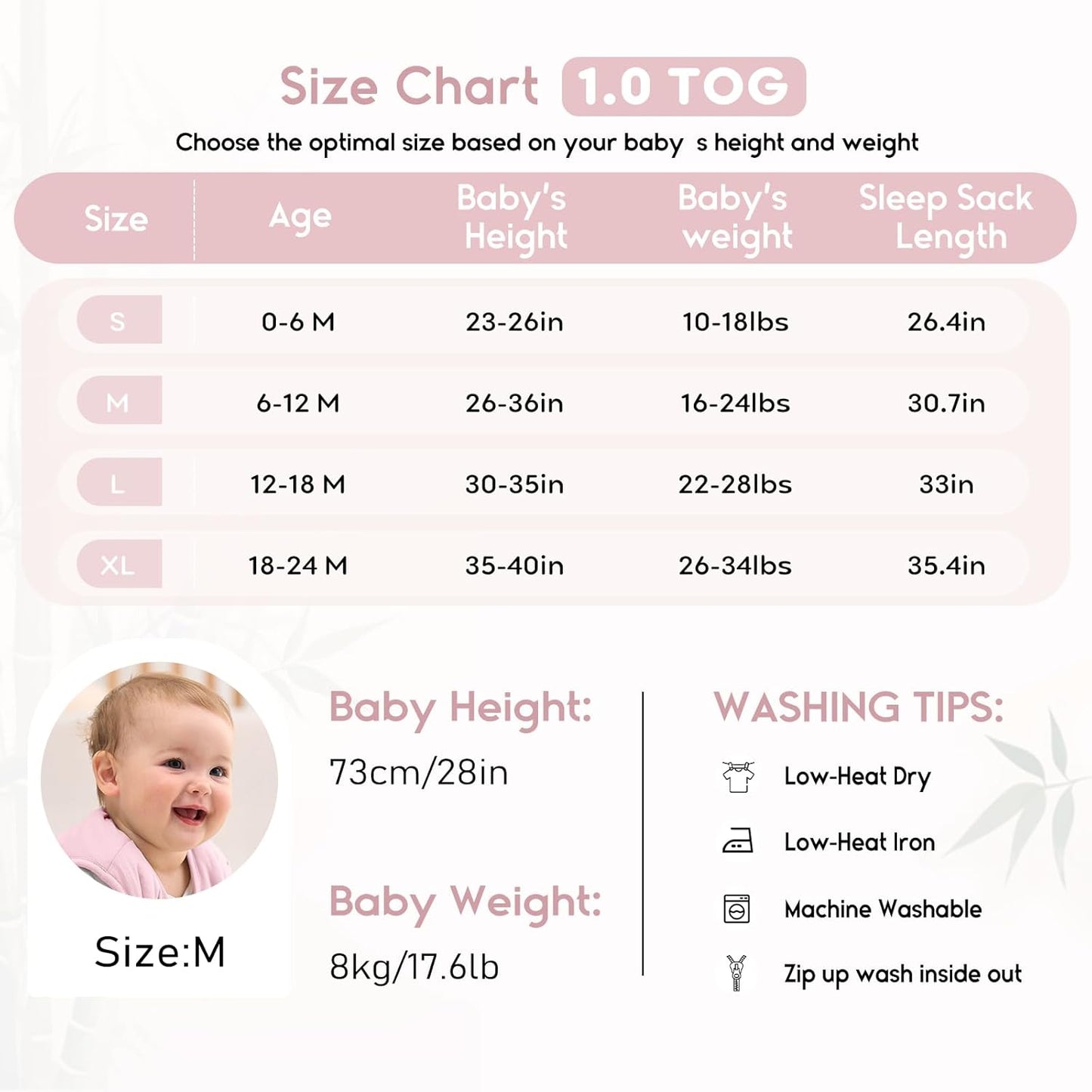 Yoofoss Rayon Made from Bamboo Baby Sleep Sack 6-12 Months 1.0 Tog Baby Wearable Blanket, Super Soft Infant Toddler Sleeping Sack 2-Way Zipper