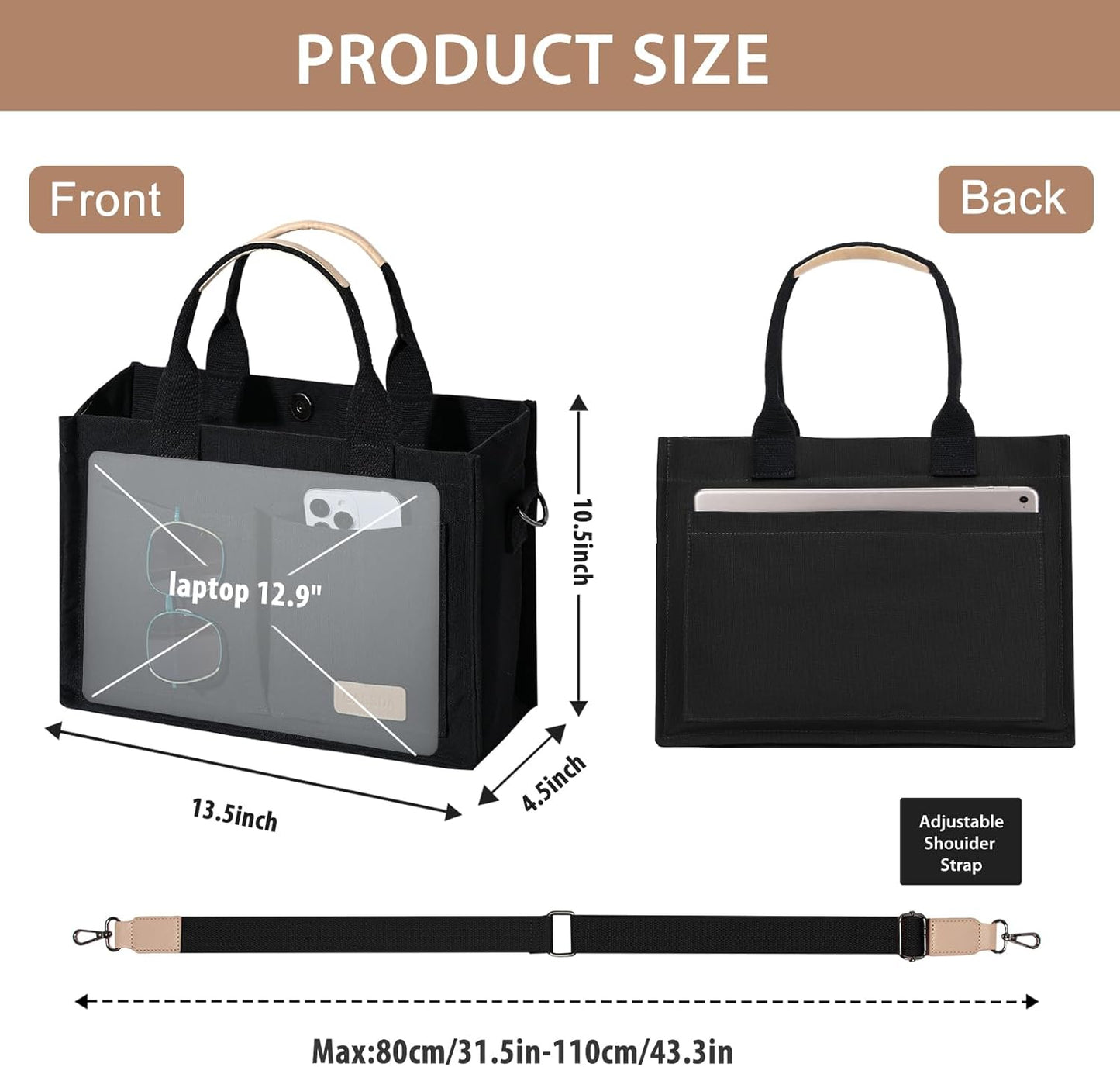 Canvas Tote Bag for Women Crossbody Work Purse with Pockets Top Handle Handbag Satchel Bags for Travel Nurse Teacher