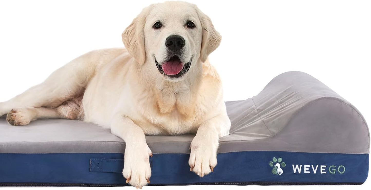 Jumbo Orthopedic Dog Bed With Pillow, Thick Gel Memory Foam, Removable Cover & Waterproof Liner, Durable Flannel Fabric for Large Dogs