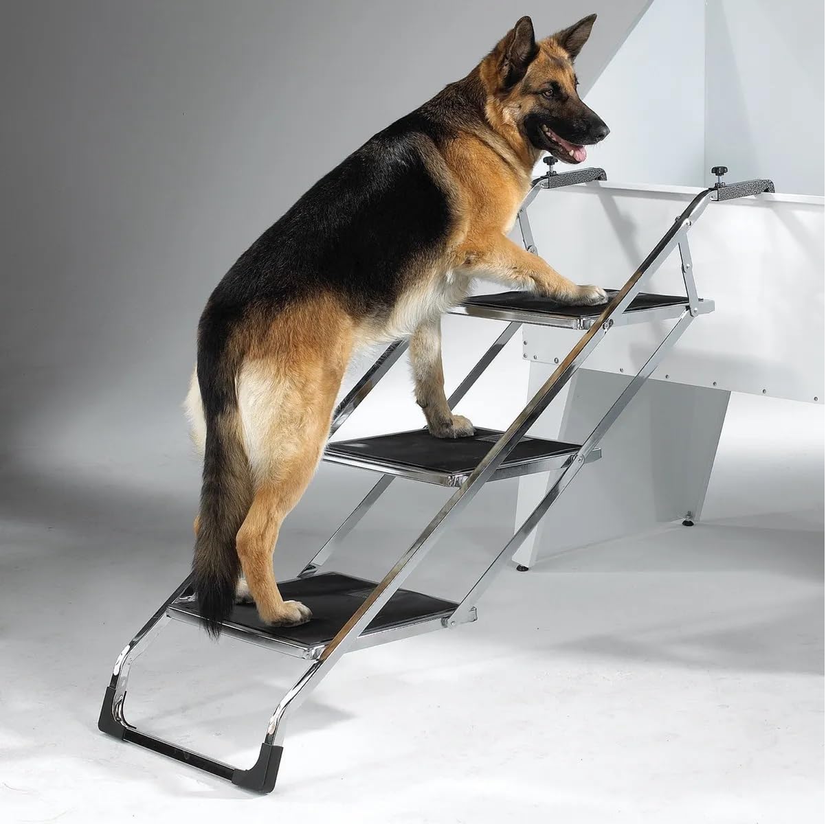 Steel Pet Stairs Heavy Duty Dog Travel or Grooming Assist Rubber Non-Skid Treads (1, Portable Pet Ramp Stairs)