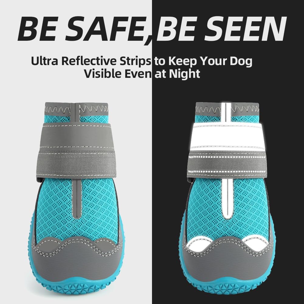 Dog Shoes for Small Dogs, Dog Boots & Paw Protectors for Hardwood Floors, Outdoor Dog Booties for Hot Pavement Winter Snow Hiking, Breathable Dog Shoes with Reflective Strips Blue Size 3
