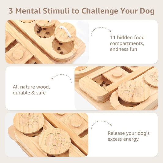 Wooden 3-in-1 Treat Puzzle Feeder for Small/Medium/Large Dogs | Level 1 Puzzle Starter Pack