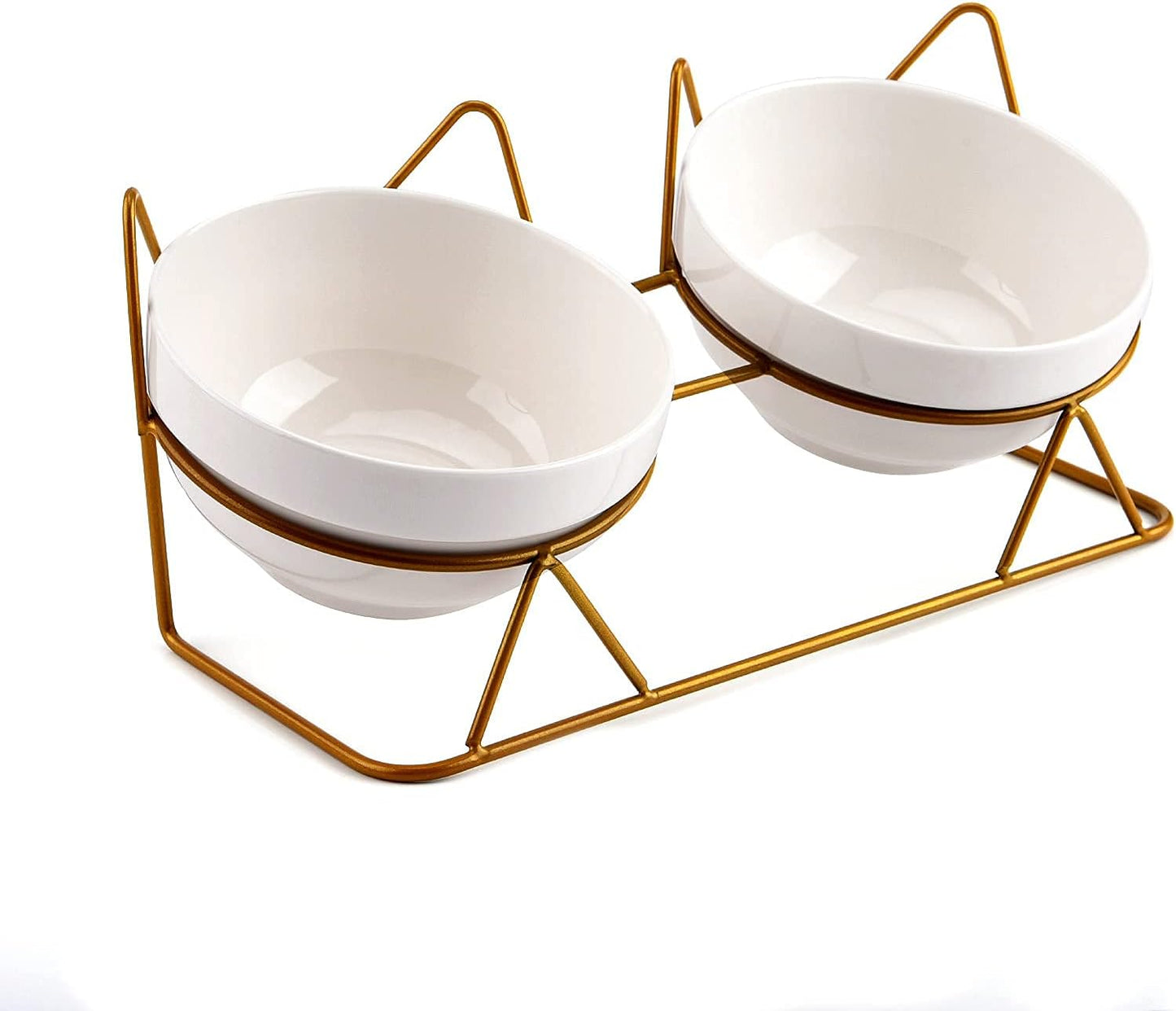 Trosetry Cat Bowls, Double Ceramic Pet Bowls with 15°Tilted Raised Stand for Food and Water, Anti Vomiting Cat Dish Feeder, Perfect for Puppy Cats and Small Dogs(Double Bowls1)