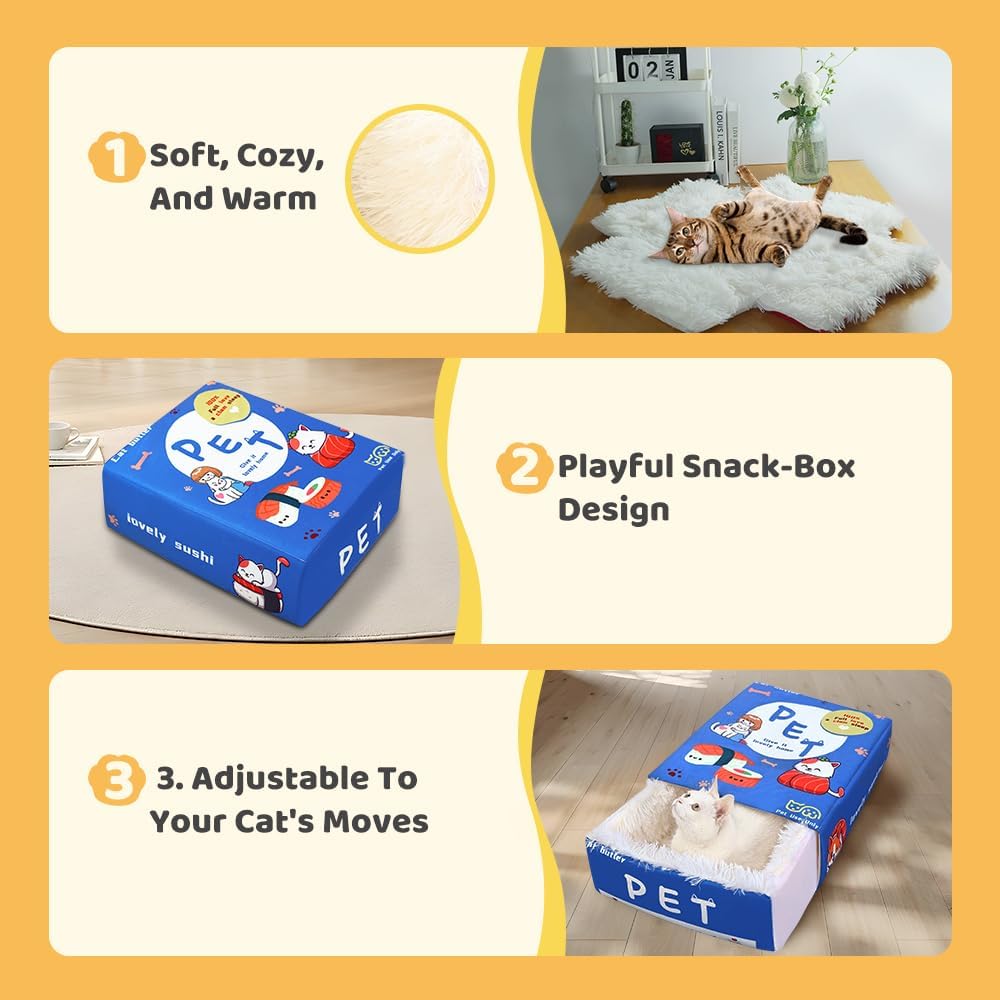 Cute Pet Nest Bed, Suitable for Cats and Small Dogs, Funny Covered Cat Couch, Unique Cat Cave House, Desk Cat Hideaway Enclosed Bed, Accessories for Indoor Kitten Cat Houses. (Blue, M)