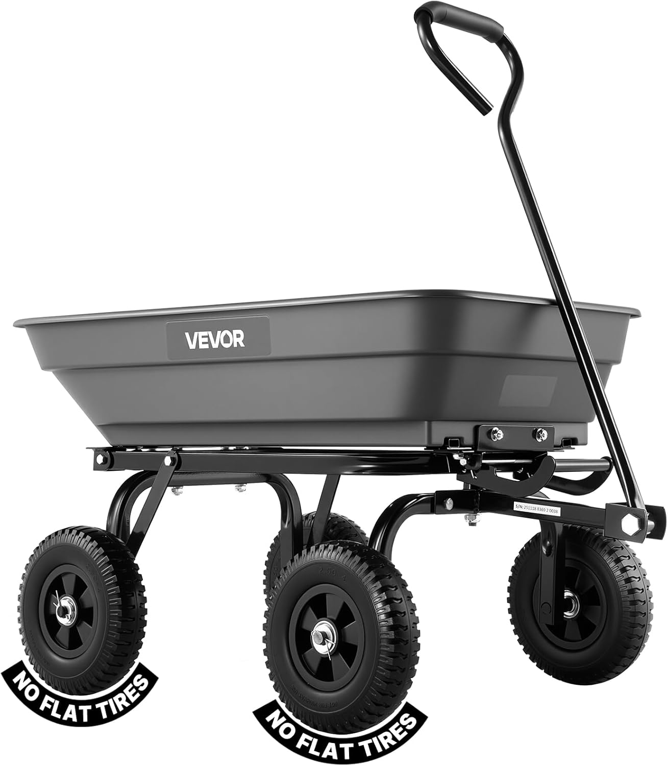 VEVOR 400LBS Wheelbarrow, Poly Garden Dump Cart Wagon with 8" Flat Free Tires, Heavy Duty Wheel Barrow Yard Cart Dump Wagon with Quick-Release System