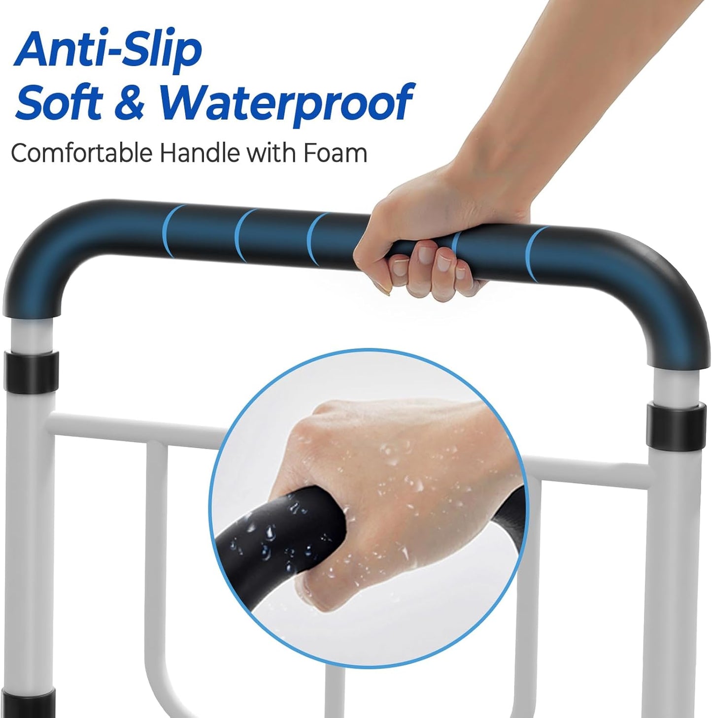 Bed Rails for Elderly Adults Safety - 2026 Upgrade - ASTM Compliant, Adjustable Bed Cane with Non-Slip Ergonomic Handle & Storage Pocket, Bed Railings for Seniors Load 400 LBS, Tool-Free Assembly
