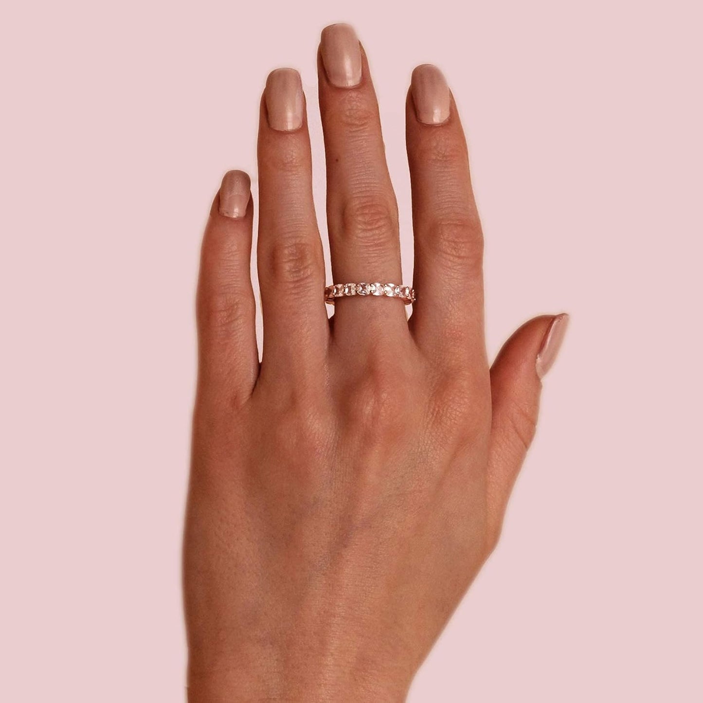PAVOI 14K Gold Plated Eternity Ring for Women - Square-Cut Cubic Zirconia Rings - Stackable Love Wedding Band