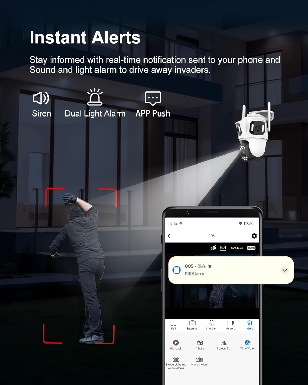 9MP Three Lens Wireless Outdoor Security Camera, 360° Pan/Tilt, 2.4GHz WiFi, AI Auto Tracking, No Blind Spot,24/7 Recording, Night Vision,Spotlight,2-Way Audio, IP66, for Home Surveillance