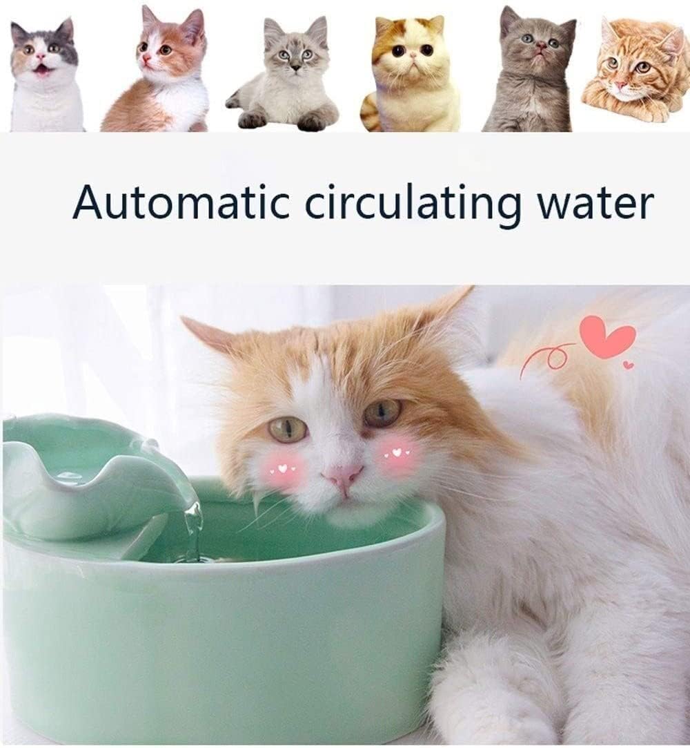 Fountain Pet Water Dispenser Ceramic Water Bowl Circulation Fountain Carbon Filter, UltraQuiet for Dogs, Cats and Other Pets Pet Supplies Pet Water Dispenser (Color : Pink) (Green)