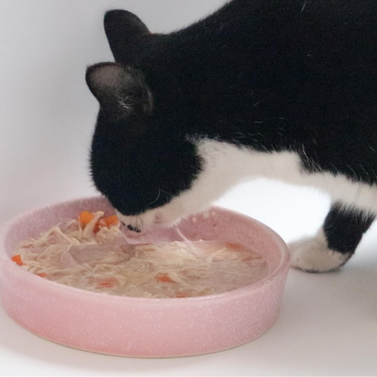 Ceramic Slow Feeder Cat Bowl, 6 Inch Shallow, Whisker Friendly, Dishwasher Safe (Pink)