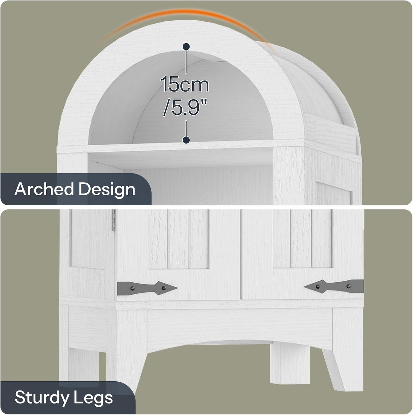 HOOBRO 67" Tall Narrow Bathroom Storage Cabinet, Arched Freestanding Floor Cabinet with 3 Adjustable Shelves and 2 Doors for Small Space, Space Saving Organizer for Bathroom, Living Room, White