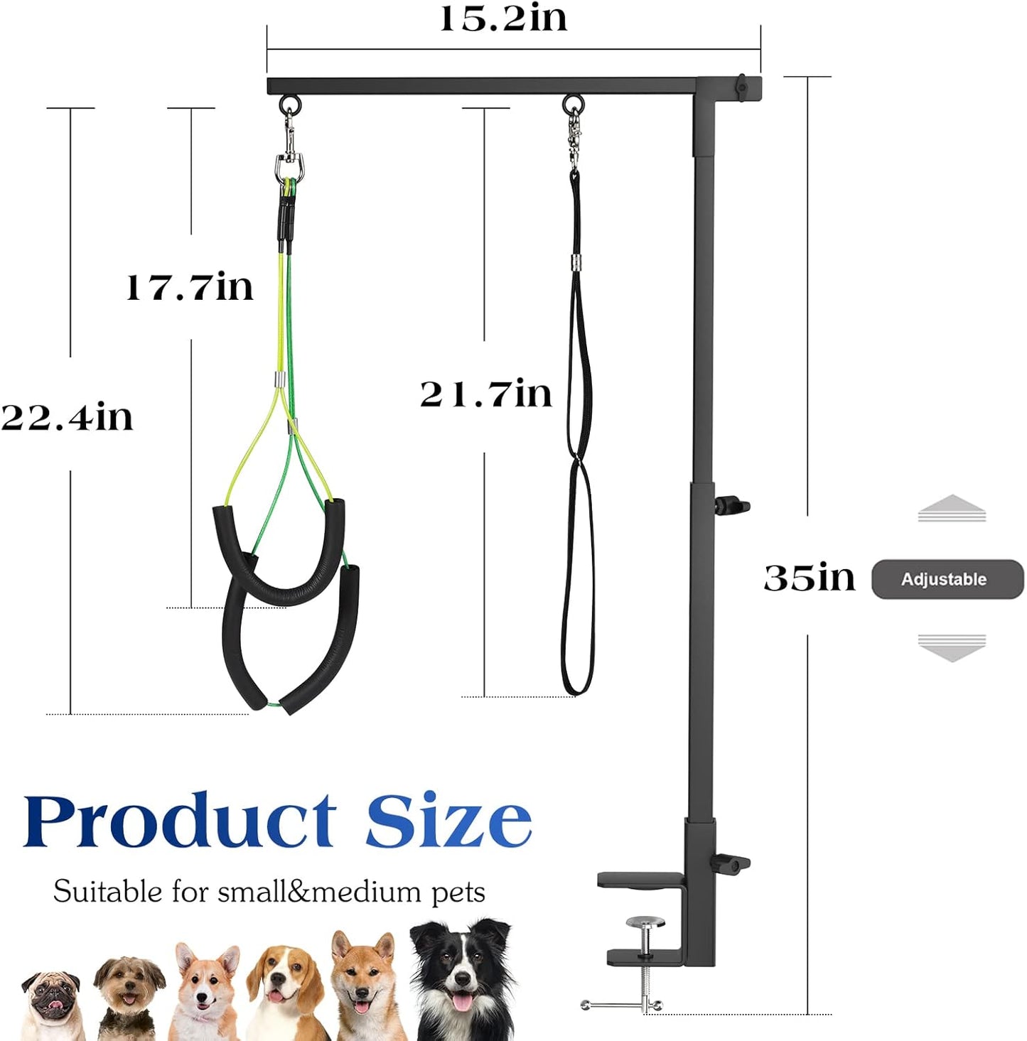 Pawaboo Dog Grooming Table Arm with Clamp, 35" Adjustable Dog Grooming Stand and Free Two No Sit Haunch Holder with Groom Loop, Foldable Home Dogs Groom Tool for Small Medium Pet, Groomer Partner