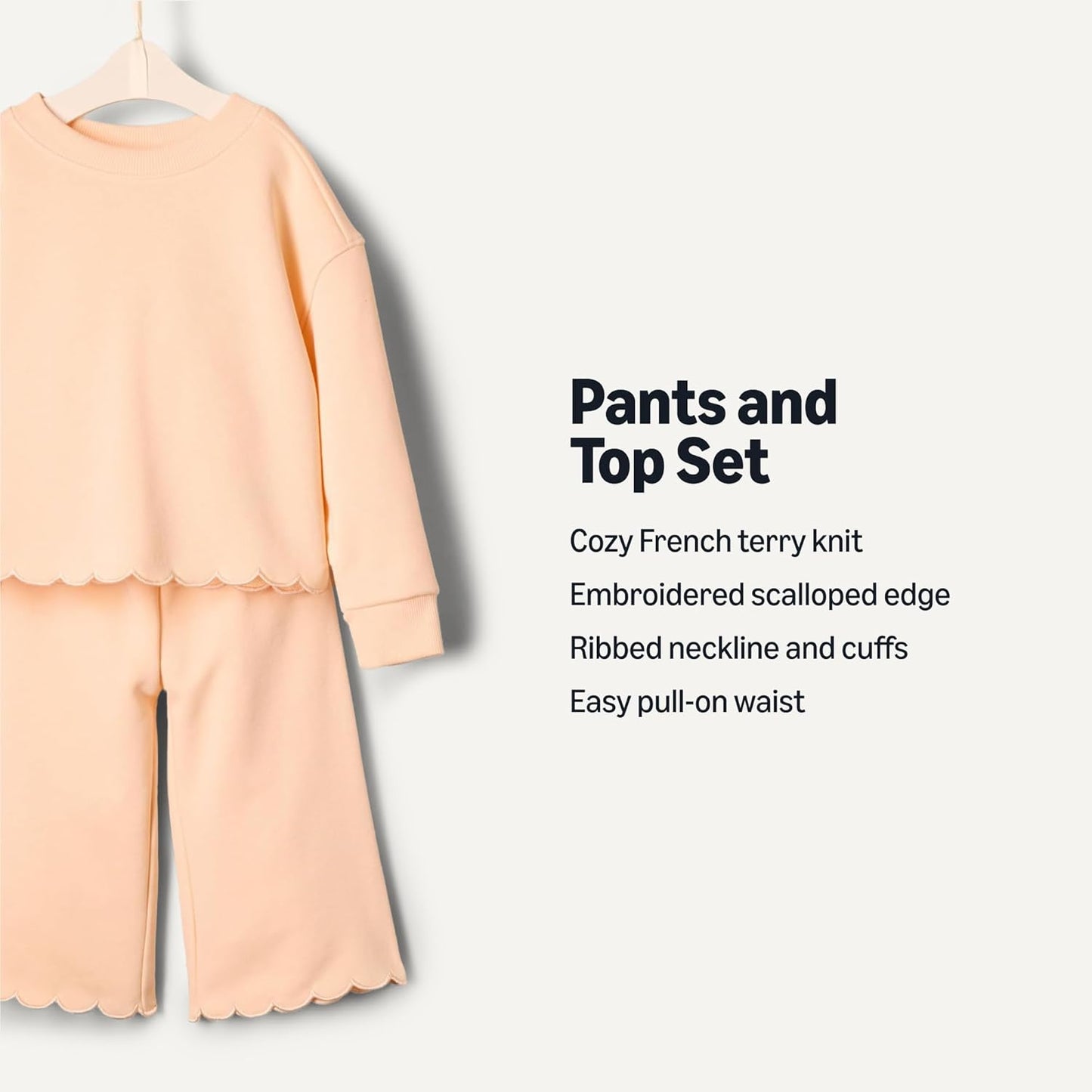 Amazon Essentials x Sofia Grainge Toddlers and Baby Girls' French Terry Sweatshirt Pant and Top Set