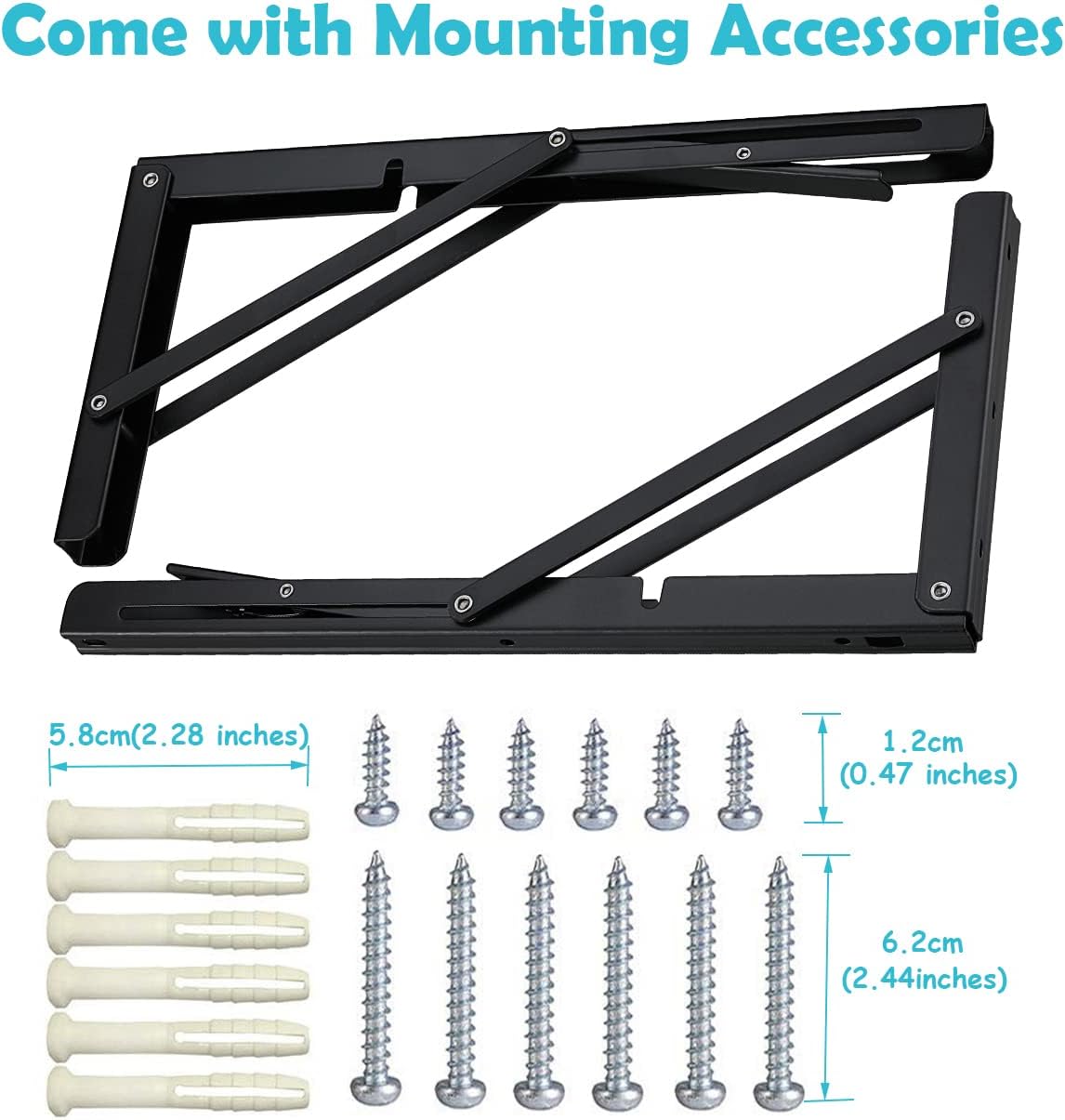 CLT 20" Black Folding Shelf Brackets Max. Load 550 lb, Heavy Duty DIY Wall Mounted Shelf Bracket Space Saving for Table Work Bench, Pack of 2