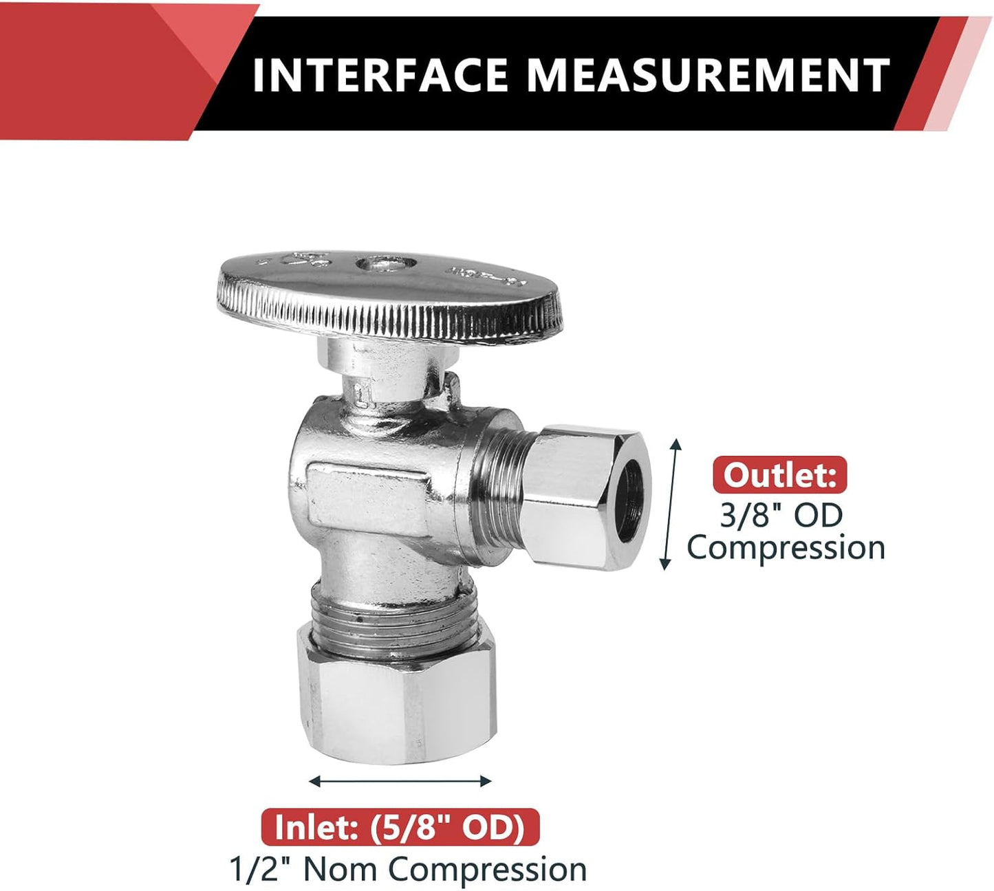 10-Pack EFIELD Angle Stop Valve 1/2" Nominal (5/8" OD) Compression x 3/8" OD, 1/4-Turn,(VALVE116-10PCS)