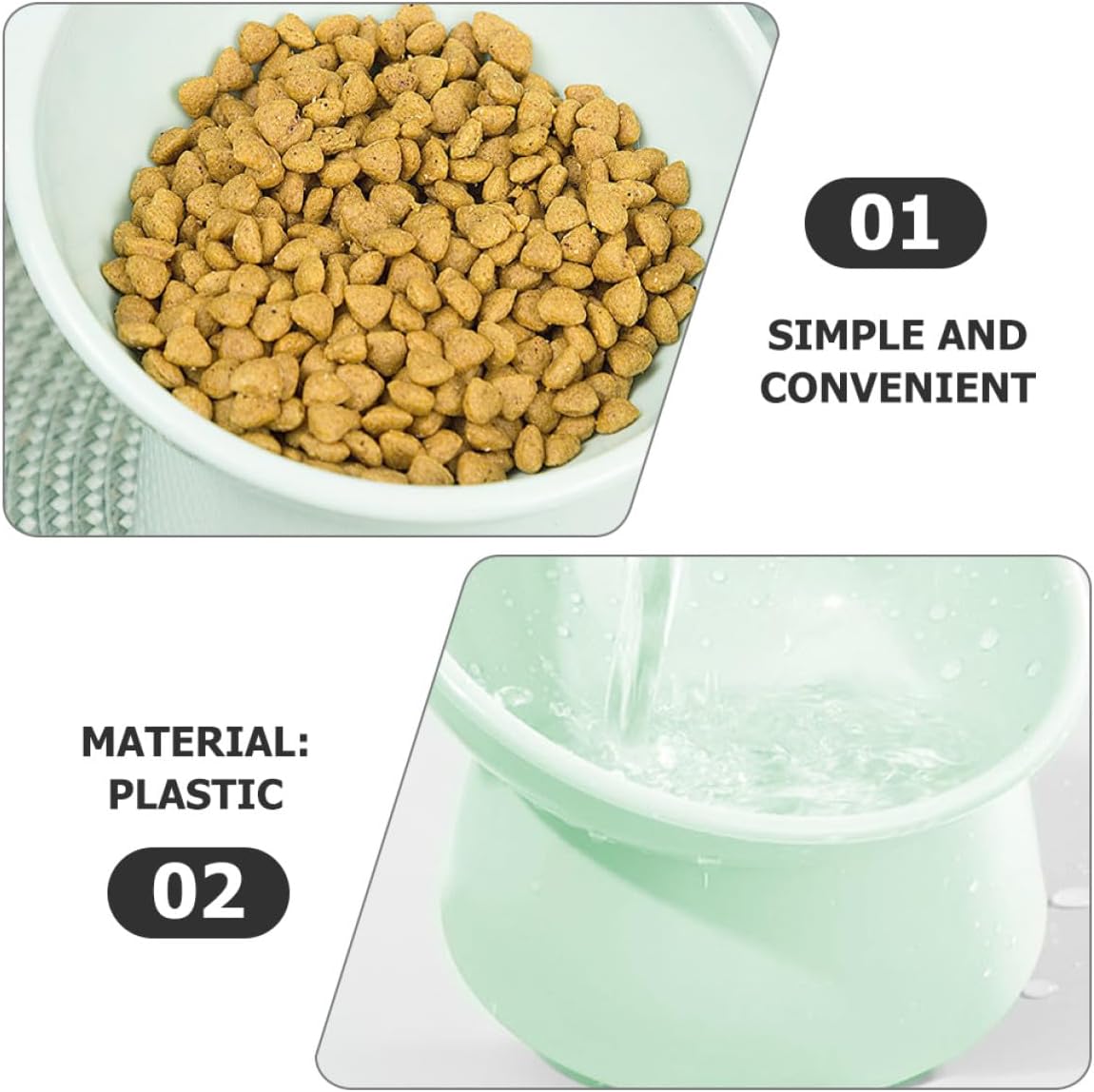 2pcs Raised Slanted Cat Food Bowls with Neck Protection, Wear-Resistant Plastic Feeding Bowls for Whisker Relief and Anti-Spill, Compact Pet Feeders for Cats and Small Dogs