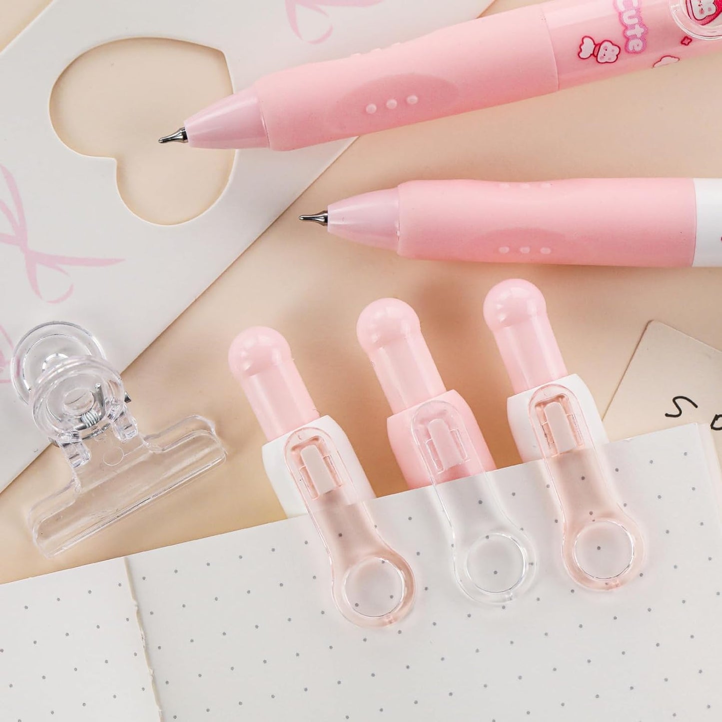 Cute Pink Bunny Mini Gel Pens, Kawaii Rabbit Short Small Pocket Pens, Retractable Click Changeable Images, Tiny Pens Black Ink for Women, Wallet, Notebook, Set of 8PCS, Bunny