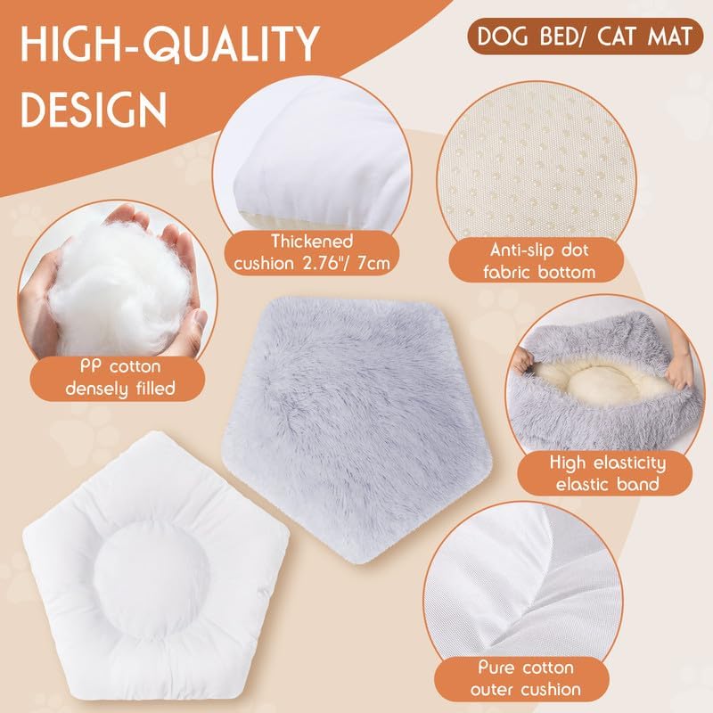 Washable Dog Bed, Small Dogs Beds, 2 PCS Removable Washable Fluffy Pet Bed Cover, Replaceable Dog Crate Pad, Calming Puppy Bed, Comfy Kennel Pad, Plush Cat Mat, 24" x 16", Gray + Blue Green