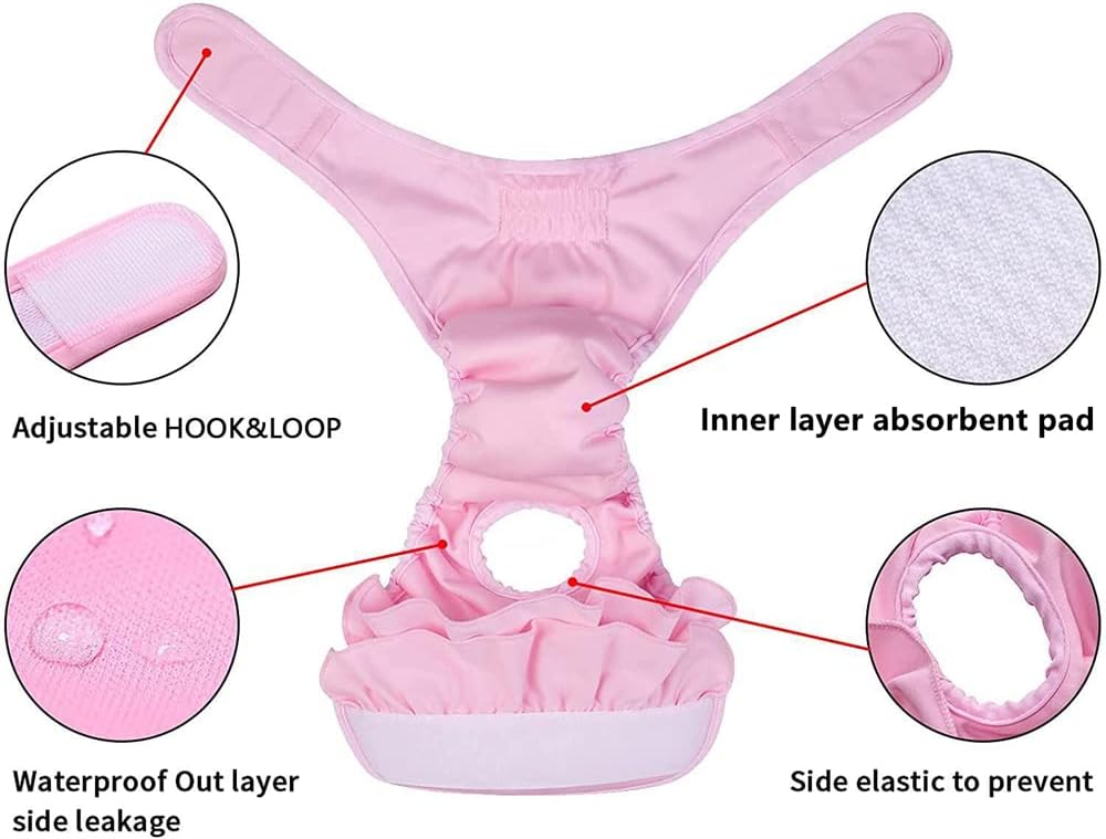 Dog Diapers for Female Dogs 3 Pack Washable Dog Panties Diaper Skirt Puppy Shorts Diapers for Girl Dog in Period Heat
