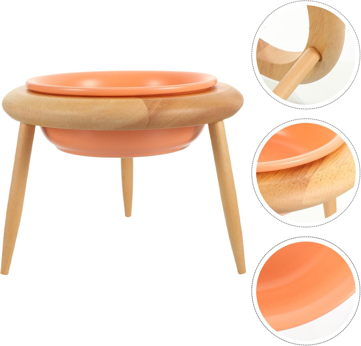 Milisten Ceramic Cat Food Bowl with Oak Stand 600ml Raised Pet Feeding Bowl Neck Protection Elevated Cat and Dog Feeder for Home Use
