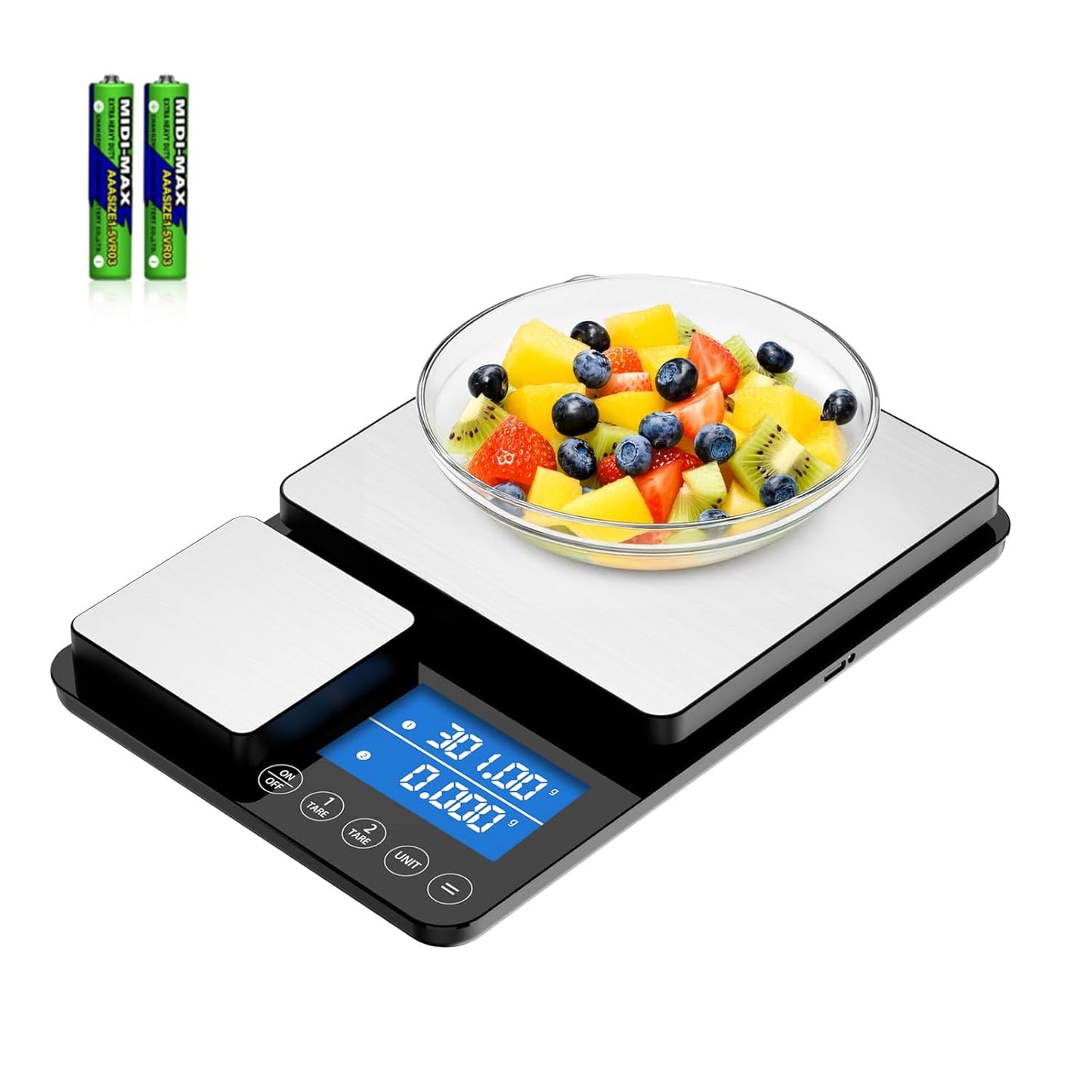 0.001oz/33lb Dual Platform Kitchen Scale, Diyife 9.4in Stainless Steel Food Scale with Two Precisions, Accumulation Functions, 7 Units, Tare, for Baking, Cooking, Pre-Meal Preparation