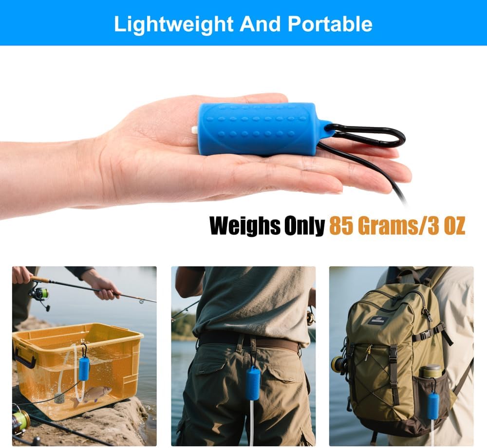 USB Mini Aquarium Air Pump Ultra Quiet Fish Tank Air Pump with Black Hanging Clasp Portable Aquarium Oxygen Aerator Pump Includes Fish Tank Airline Tubing and Air Stone(1W/2W/3W)