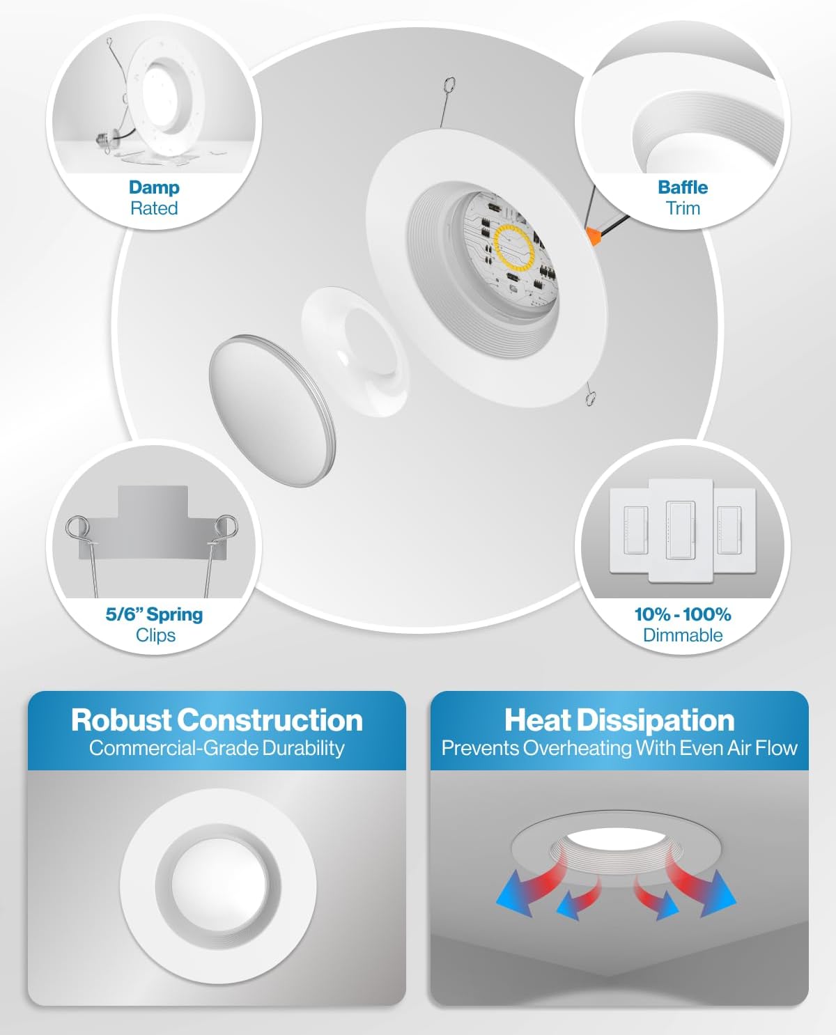 Sunco 12 Pack 6 Inch LED Recessed Light, Retrofit Downlight Can Lights for Ceiling, Baffle Trim, 1050 LM, 13W (75W Equivalent), 5000K Daylight, Dimmable, Damp Rated UL