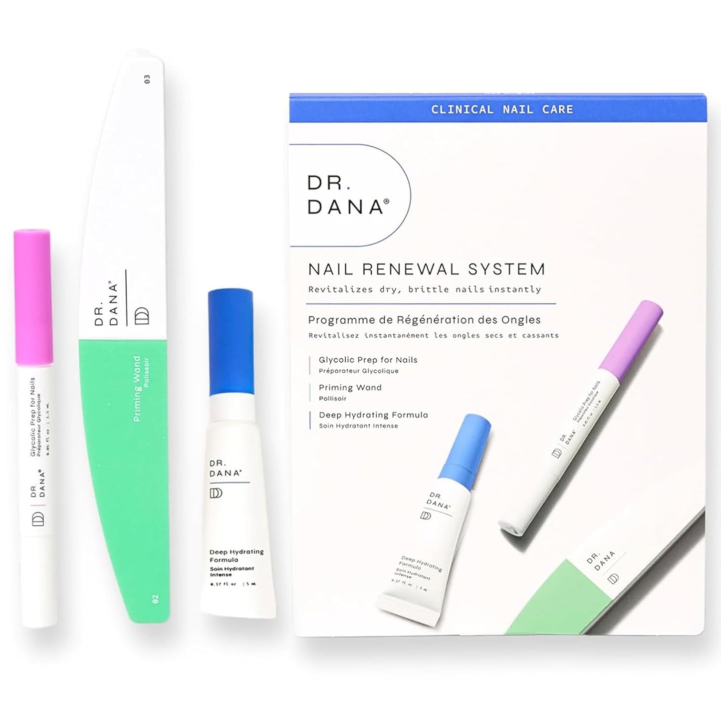 Dr. Dana Nail Repair Kit for Damaged Nails – Strengthening & Exfoliating Treatment with Glycolic Acid, Nail Primer, Hydrator & Priming Wand for Shiny, Healthy Nails, Nail Care Kit
