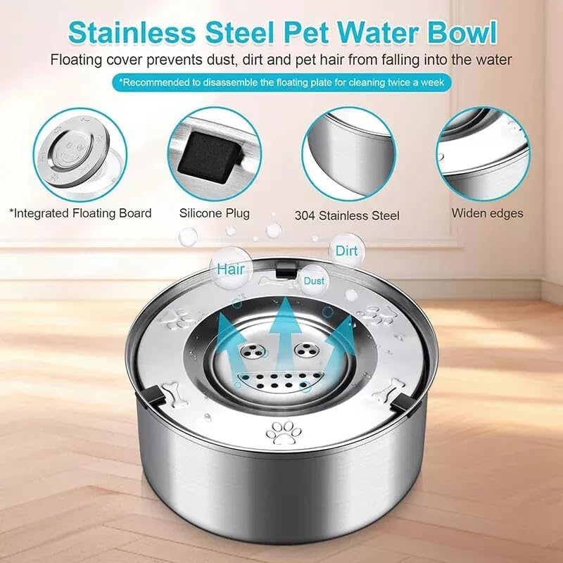 Stainless Steel Dog Water Bowl No Spill, 101oz/3L Large Capacity Pet Water Dispenser with Floating Disk, Non-Slip Slow Drink Feeder for Cat, Anti-Gulping & Splash Proof for Travel, Car Home