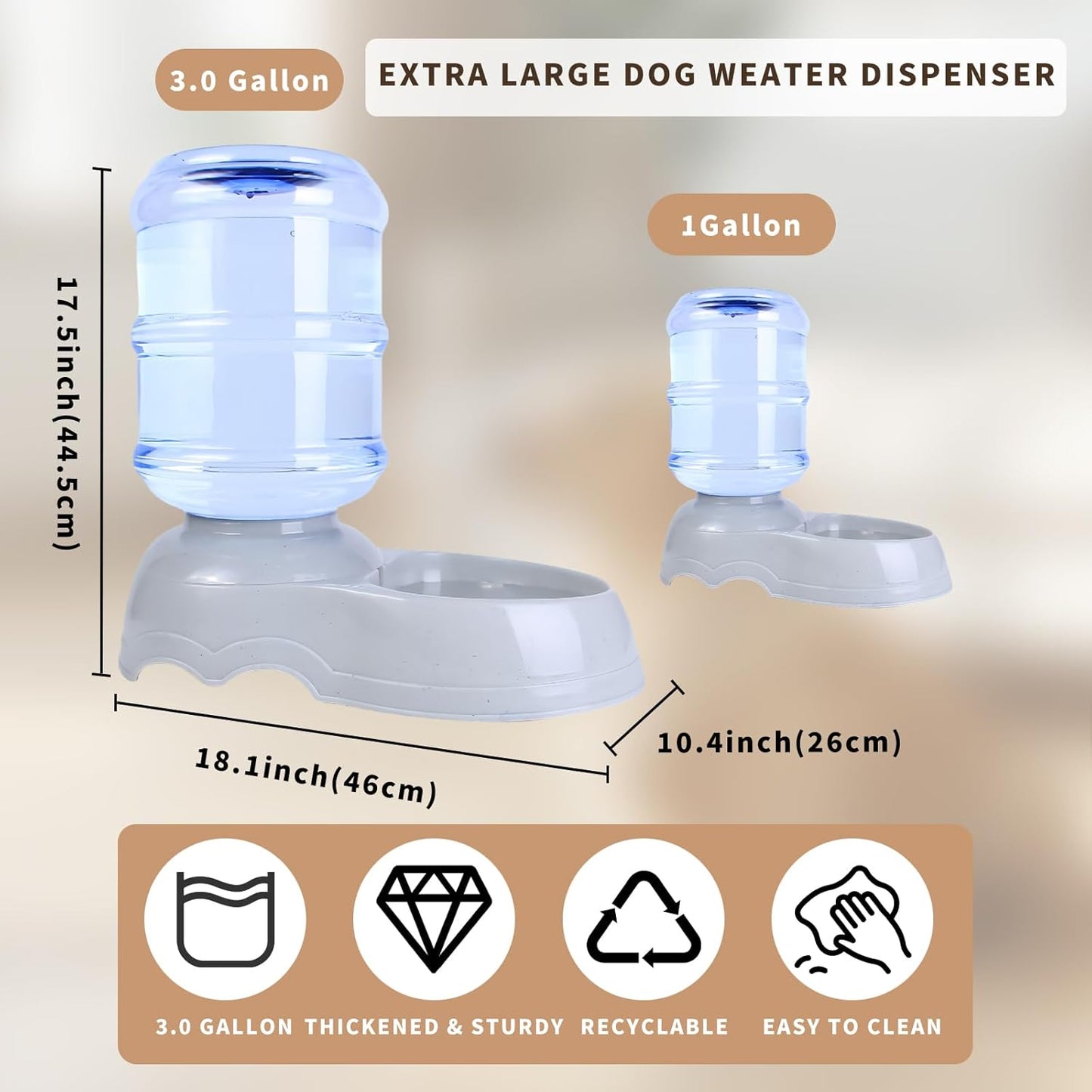 3 Gallon Automatic Dog Water Dispenser, 11L Large Dog Water Bowl Dispenser, Automatic Pet Water Dispenser Gravity Water Bowl for Dogs, Large Dog Drinking Fountain
