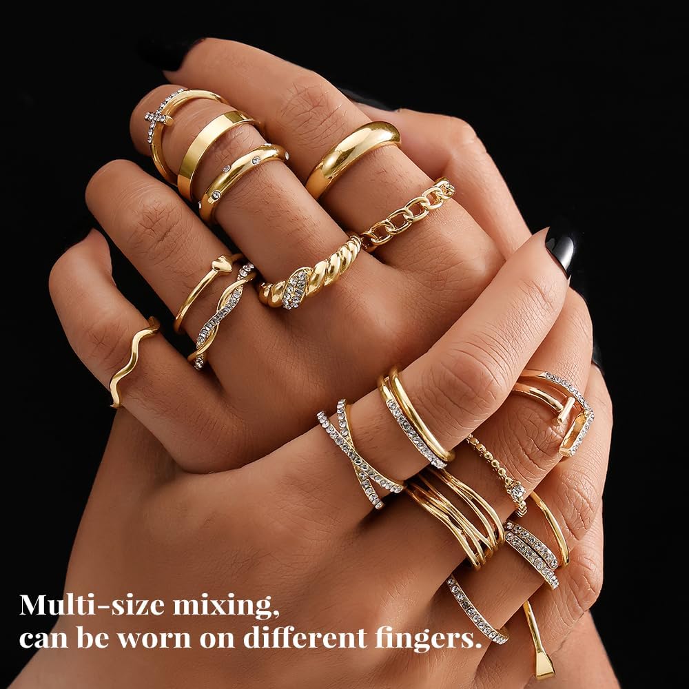 KISS WIFE Golden Silvery Black Kunckle Rings Set for Women, Dainty Simple Trendy Cute Stackable Finger Rings Pack, Perfect for Stacking Layering on Thumb and Knuckle, Mixed Size, Jewelry Gift
