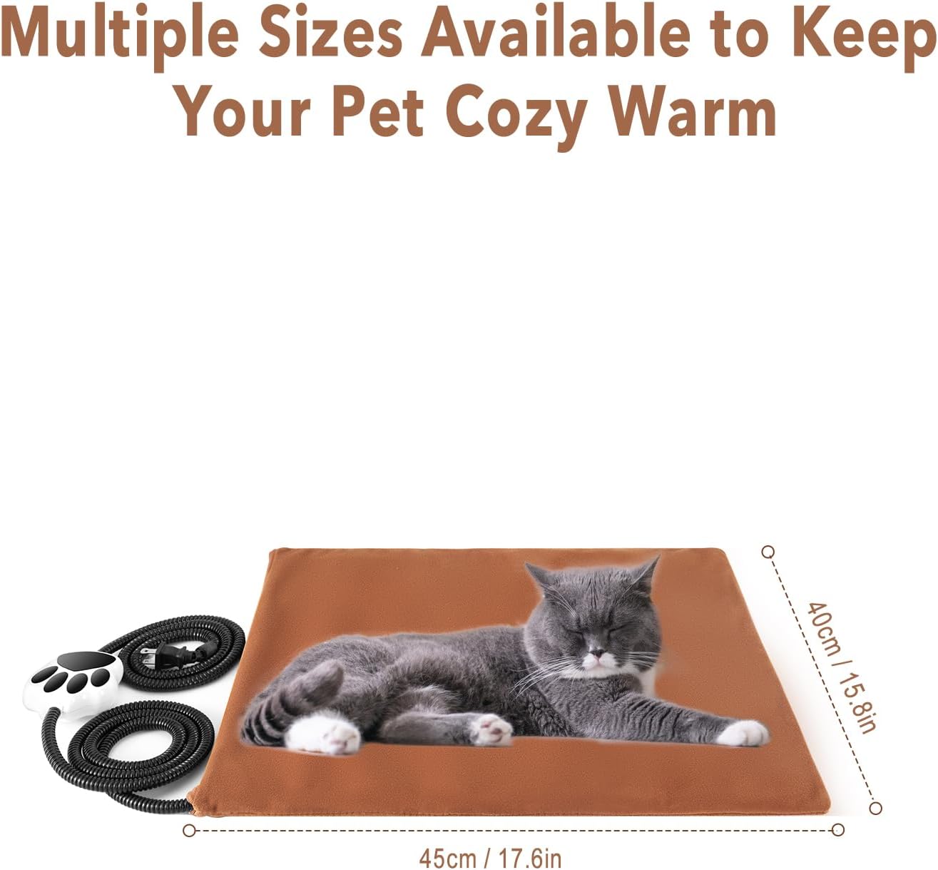 On/Off Switch Electric Pet Heating Pad with Chew Resistant Cord and Machine Washable Cover,Indoor Heated Pet Bed Warmer,for Cat Beds and Dog Beds (45 * 40CM)