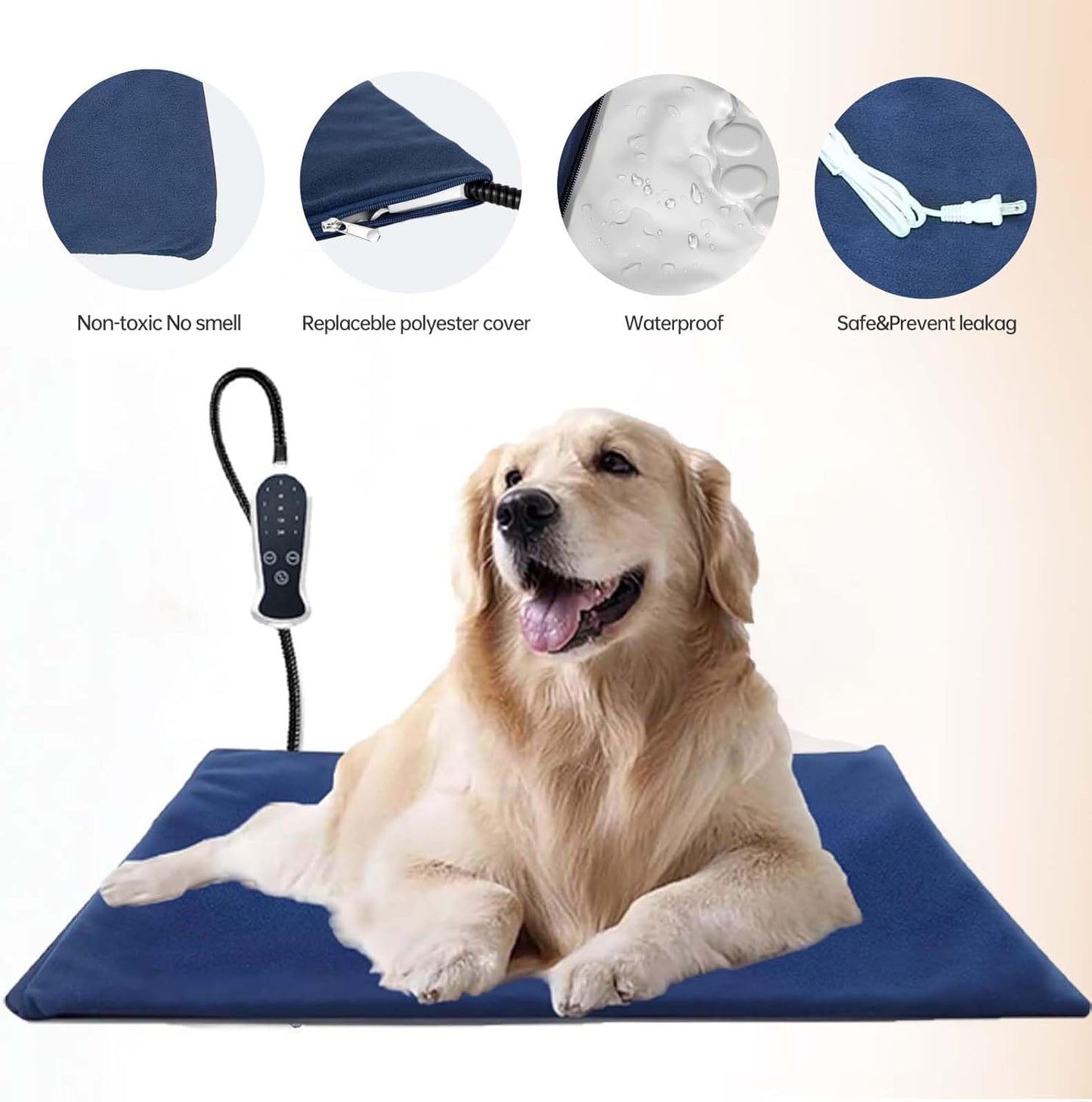 Pet Heating Pad, Electric Dog Cat Heating Pad with 6 Adjustable Temperature & 5 Timers, Indoor Warming Heated Mat Pad with Removable Cover & Chew Resistant Cord (L: 32"x 20")