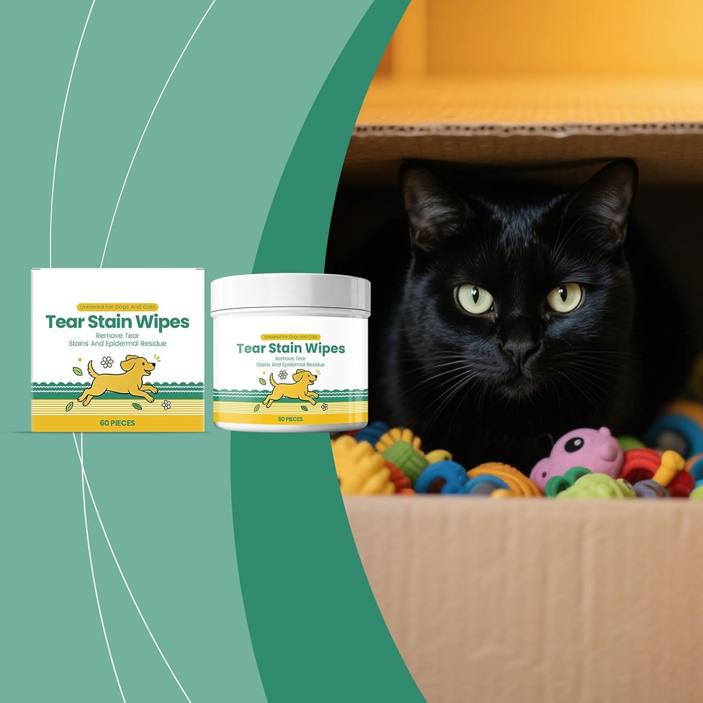 Tear Stain Wipes for Dogs, Grooming Sheets - Cat Tear Stain Wipes,for Small Medium Large Breed Puppy Kitten Skin Coat Travel Home Outdoor Indoor