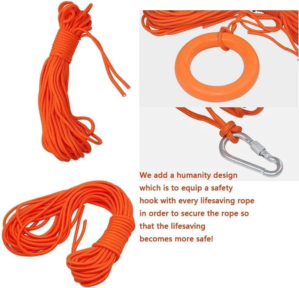 Lifebuoy Set 20Inch Life Preserver Ring and Water Floating Lifesaving Rope 98.4FT,Swim Foam Buoy,Swimming Pool Safety Throwing Ring with Perimeter Rope,Throwable Flotation Device
