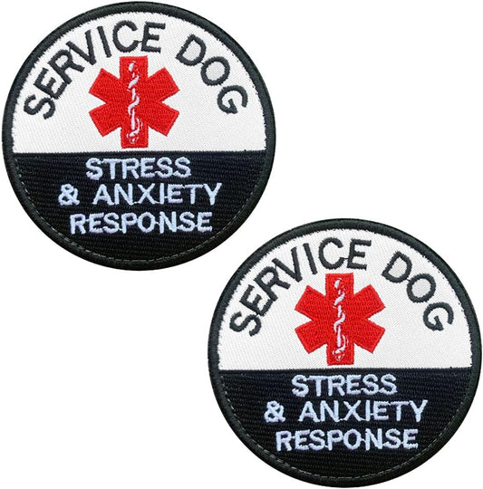 Zcketo 2 Packs Tactical Service Dog Stress & Anxiety Response Dog Vests/Harnesses Emblem Embroidered Fastener Hook & Loop Medic EMT Service Dog Patch