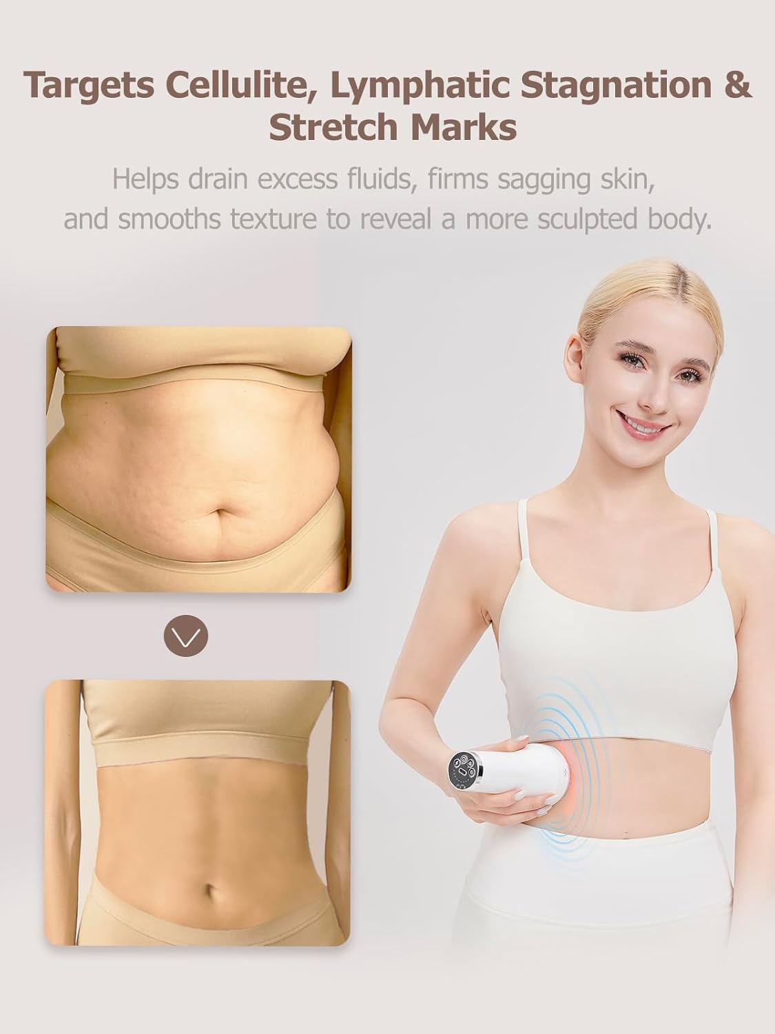 DiDEER Lymphatic Drainage Massager & Anti Cellulite Massage Tool, for Legs, Arms & Belly, Body,Helps Reduce Stretch Marks & Cellulite,with Microcurrent, Light Heat & Vibration