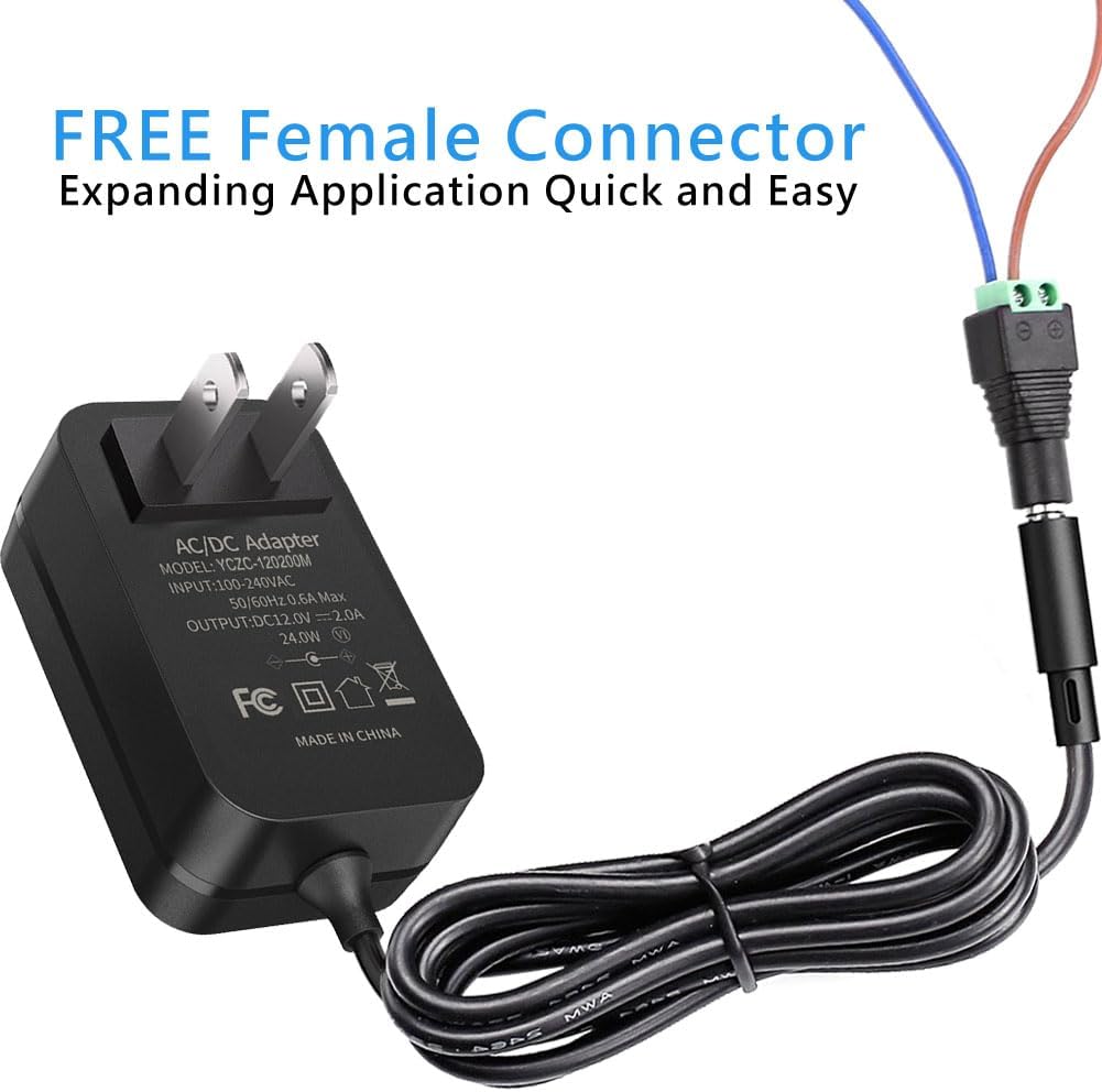 12V 2A Power Supply, AC 120V to DC12V 5.5x2.1mm Jack Converter, 12 Volt LED Driver 24W Adapter Transformer for Strip Lights, Surveillance Cameras, External HDD, Monitor, CCTV (Pack of 2)