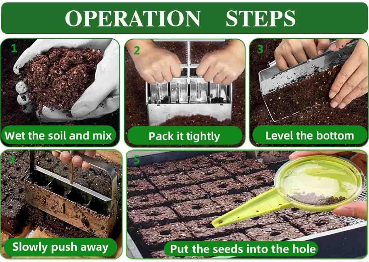 Handheld Soil Blocker Tool Kit - 4 Cell Heavy Duty 2 Inch Seed Starter Soil Block Maker for Seedlings, Cuttings, Greenhouses and Gardens (Ergonomic Design, Durable Metal Construction)