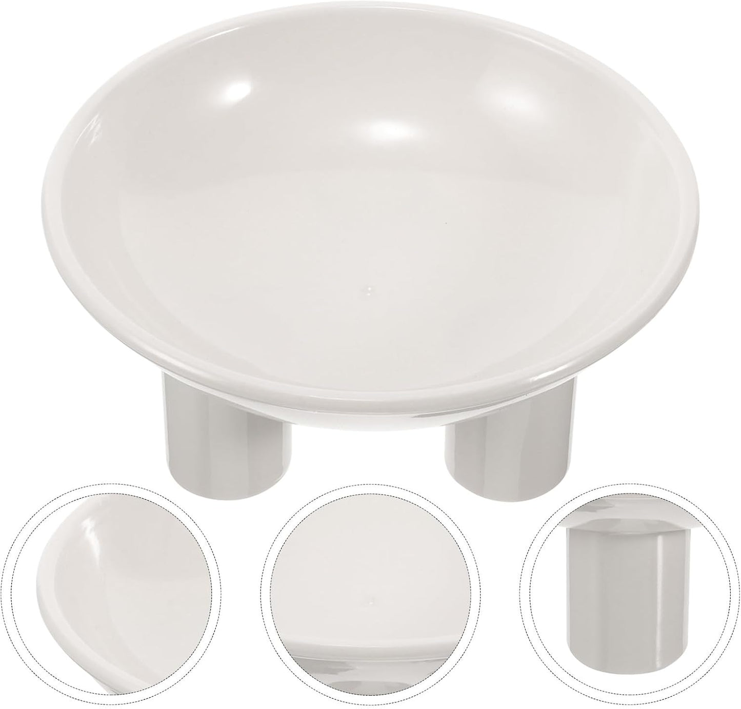 Milisten Raised Cat Bowl and Dog Food Bowl, Plastic Elevated Pet Feeder with Large Opening and Three Legs, White Wear-Resistant Feeding Dish for Indoor Cats and Kittens