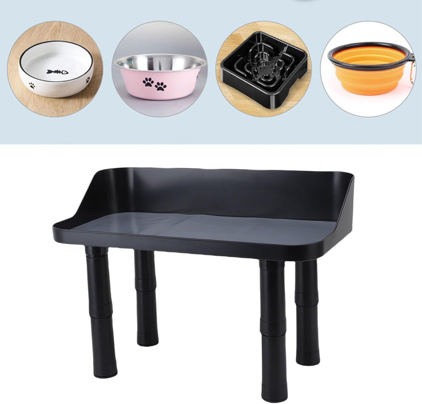 Elevated Dog Bowl Stand, Adjustable Lifting Anti Tip Plastic Neck Protection Dog Cat Food Bowl Raised Stand Feeding Table