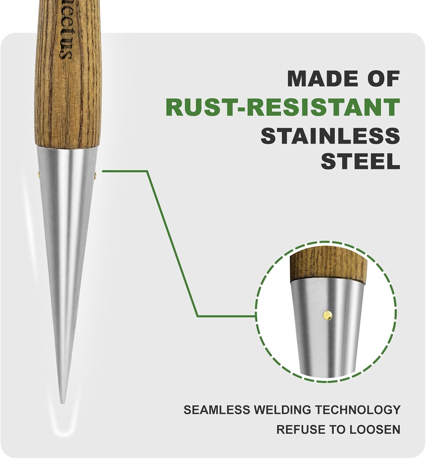 Haliaeetus Dibber Garden Tool, Stamped Stainless Steel Tip Seed Dibber, Smooth Splinter-Free T-Shape Wood Handle Dibbler with Comfortable Grip, 11'' Dibber for Planting Seed and Transplanting Seedling